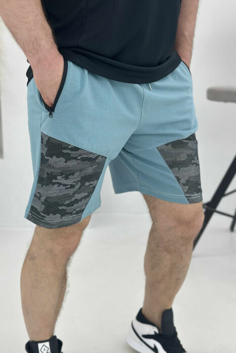 ZIPPER POCKETS SIMPLE MEN SHORT SWEATPANTS BLUE STONE/GK 