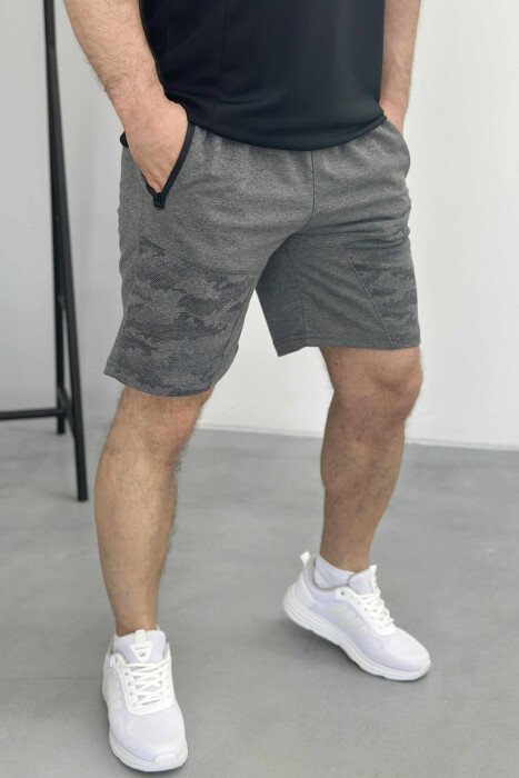 ZIPPER POCKETS SIMPLE MEN SHORT SWEATPANTS DARK GREY/GEE 