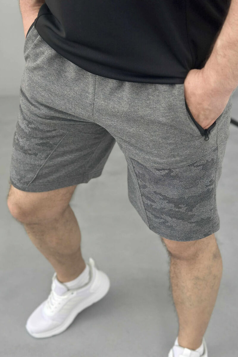 ZIPPER POCKETS SIMPLE MEN SHORT SWEATPANTS DARK GREY/GEE - 2