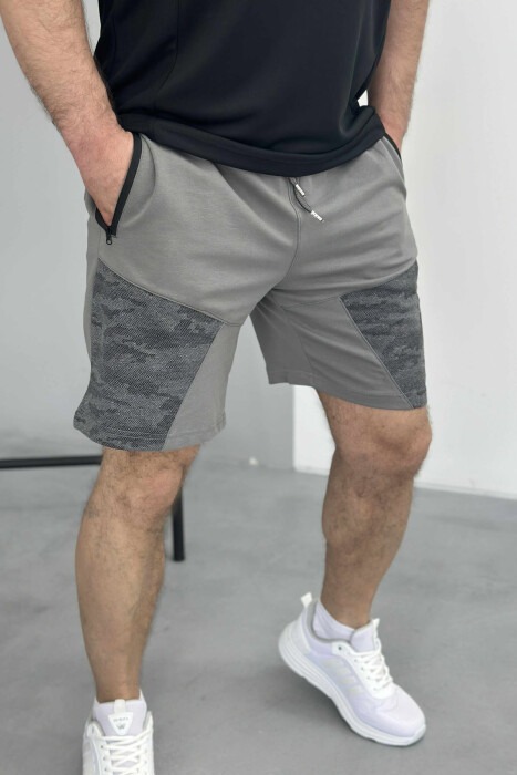 ZIPPER POCKETS SIMPLE MEN SHORT SWEATPANTS GREY ASH/GRI HIRI 