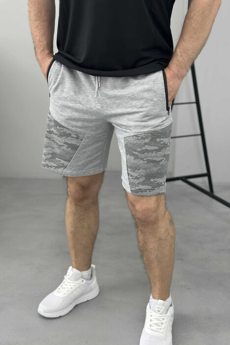 ZIPPER POCKETS SIMPLE MEN SHORT SWEATPANTS GREY/GRI 