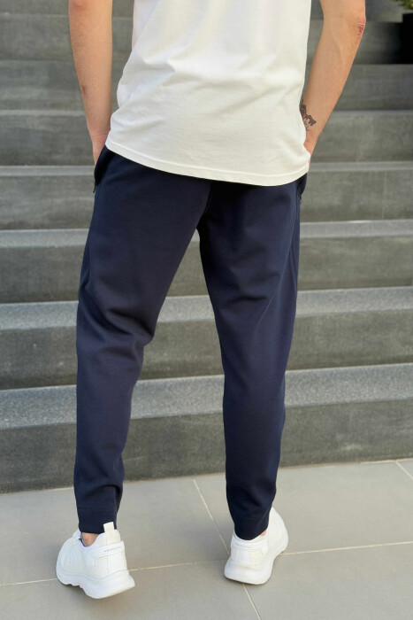 ZIPPER POCKETS SMALL LOGO MEN SWEATPANTS DARK BLUE/BEE - 4