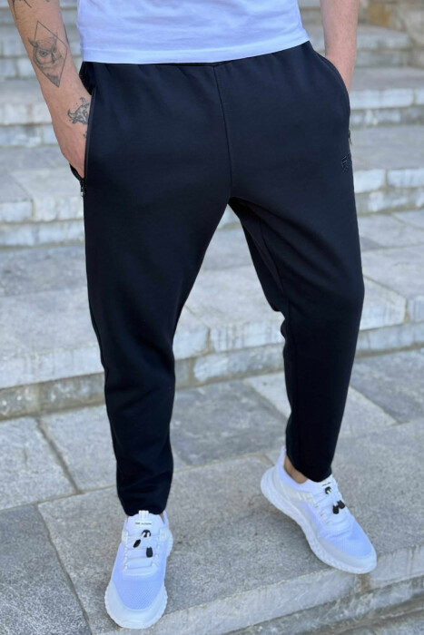 ZIPPER POCKETS SMALL LOGO MEN SWEATPANTS MIDNIGHT BLUE/BLU MESNATE 
