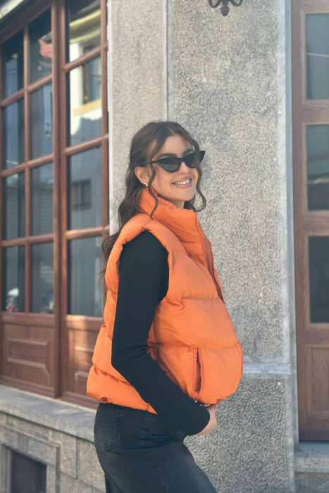 ZIPPER POCKETS WOMEN VEST IN ORANGE COLOR - 3