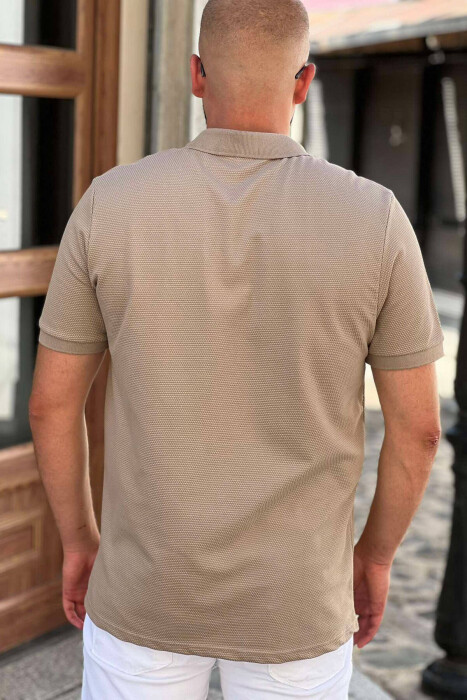 ZIPPER POLO NECK MEN T-SHIRT BEIGE/BEZHE - 2