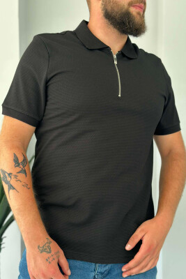 ZIPPER POLO NECK MEN T-SHIRT BLACK/ E ZEZE 