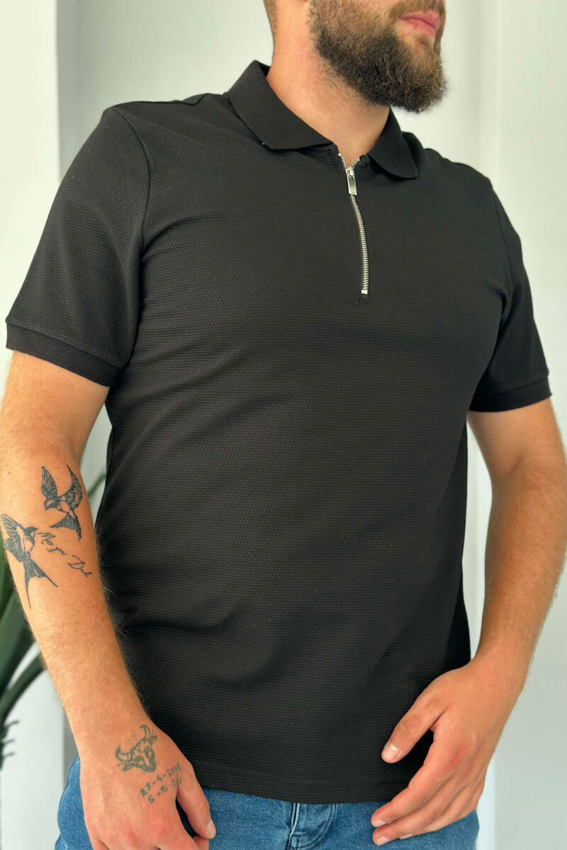 ZIPPER POLO NECK MEN T-SHIRT BLACK/ E ZEZE - 1