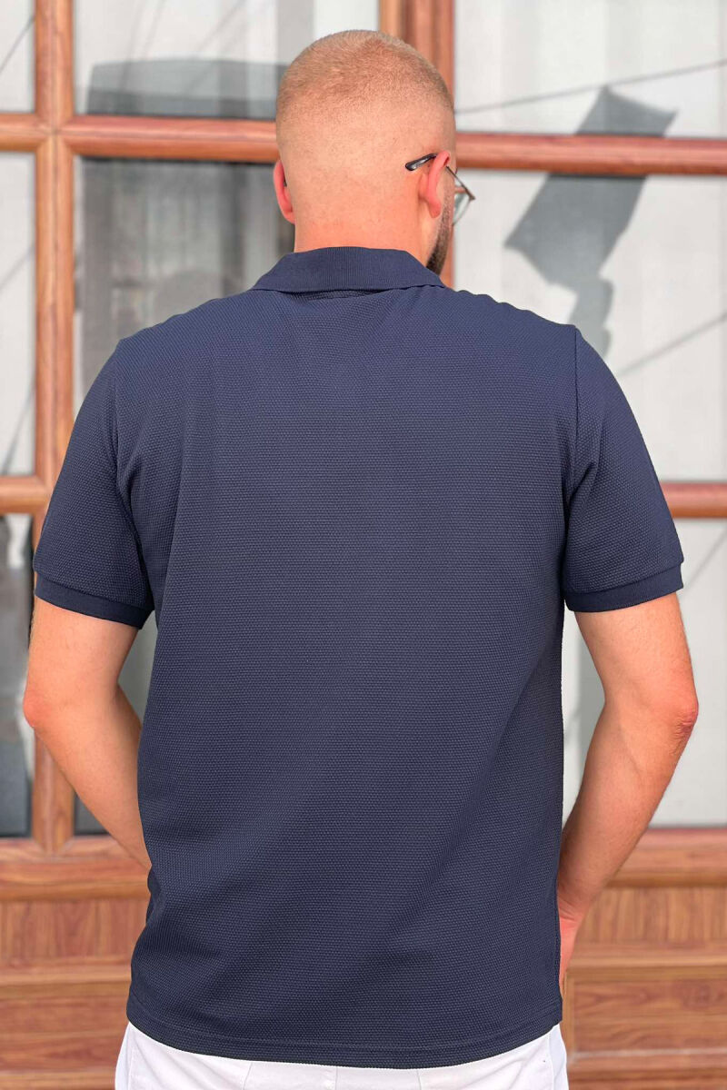 ZIPPER POLO NECK MEN T-SHIRT DARK BLUE/BEE - 3