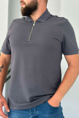 ZIPPER POLO NECK MEN T-SHIRT DARK GREY/GEE 