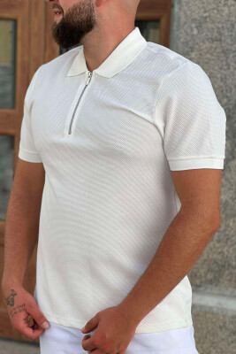 ZIPPER POLO NECK MEN T-SHIRT WHITE-E BARDHE 