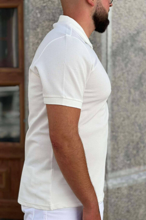 ZIPPER POLO NECK MEN T-SHIRT WHITE-E BARDHE - 2