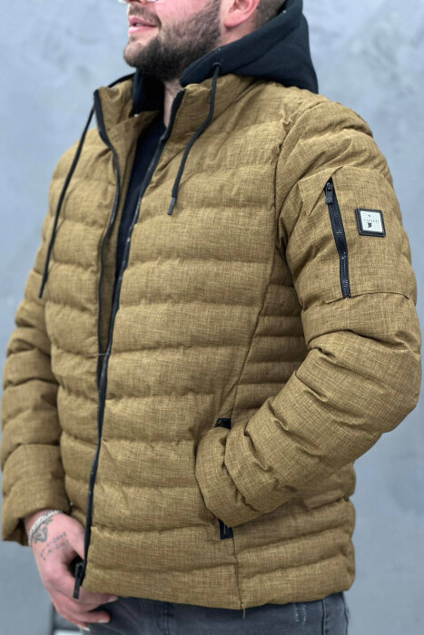 ZIPPER SIMPLE SHORT MEN PUFFER JACKET BROWN/KAFE - 4