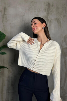 ZIPPER SIMPLE WOMAN SWEATER CREAM/KREM 