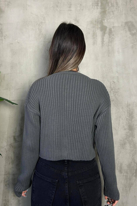 ZIPPER SIMPLE WOMAN SWEATER DARK GREY/GEE - 2