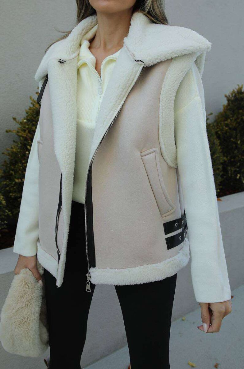 ZIPPER SIMPLE WOMAN VEST CREAM/KREM - 2