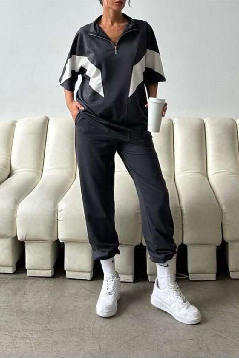 ZIPPER T-SHIRT+JOGGERS WOMEN SET GREY/GRI - 2