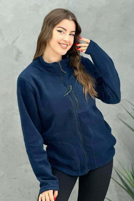 ZIPPER TURTLE NECK WOMAN SWEATSHIRT DARK BLUE/BEE 