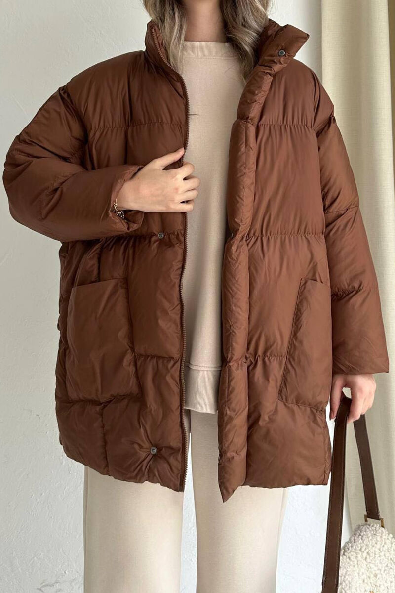 ZIPPER TWO POCKETS WOMAN PUFFER BROWN/KAFE - 1