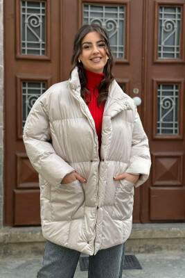 ZIPPER TWO POCKETS WOMAN PUFFER CREAM/KREM 