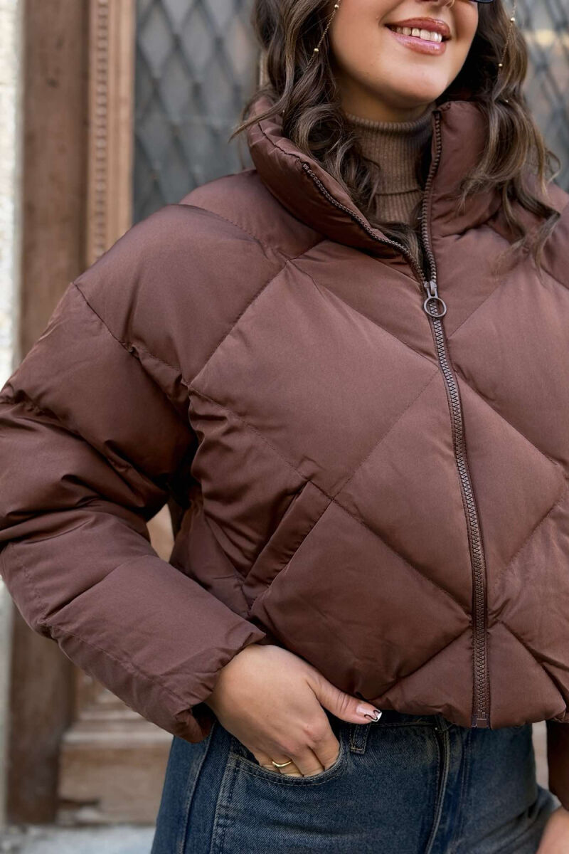 ZIPPER TWO POCKETS WOMAN PUFFER DARK BROWN/KAE - 3