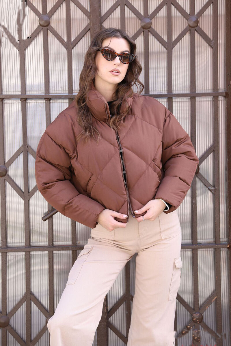 ZIPPER TWO POCKETS WOMAN PUFFER DARK BROWN/KAE - 1