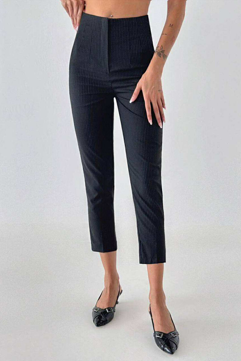 ZIPPER WAIST THIN STRIPES WOMEN TROUSERS BLACK/ E ZEZE - 1