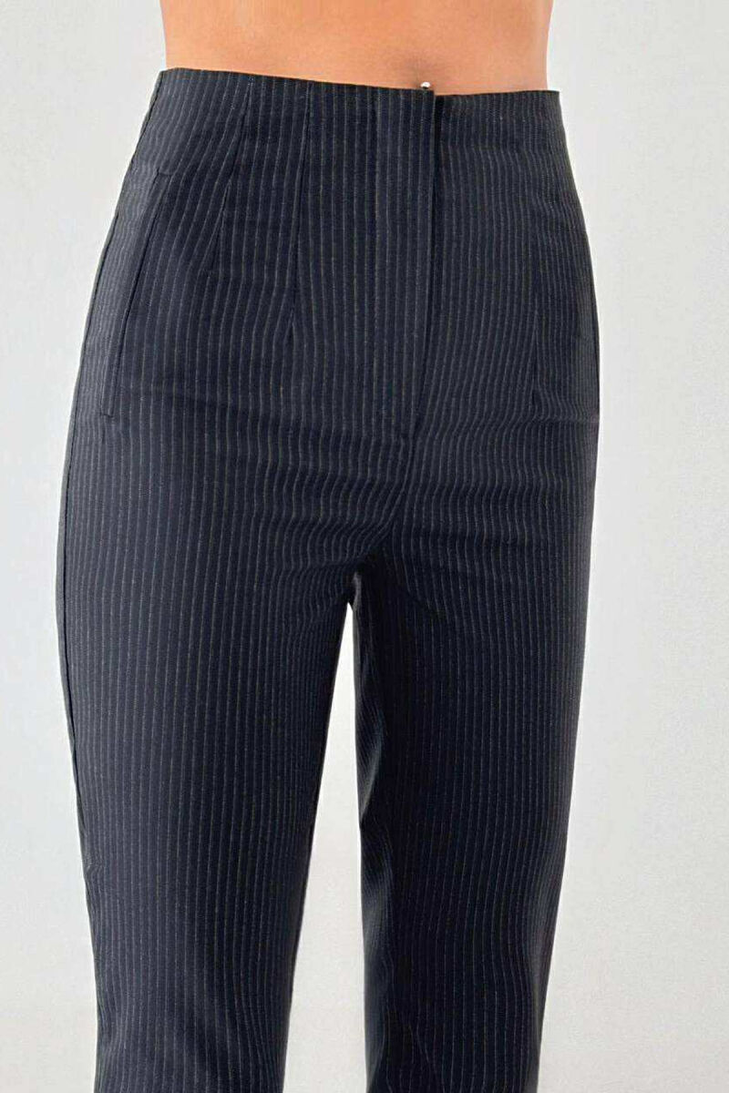 ZIPPER WAIST THIN STRIPES WOMEN TROUSERS BLACK/ E ZEZE - 2