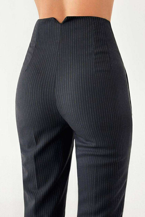ZIPPER WAIST THIN STRIPES WOMEN TROUSERS BLACK/ E ZEZE - 3