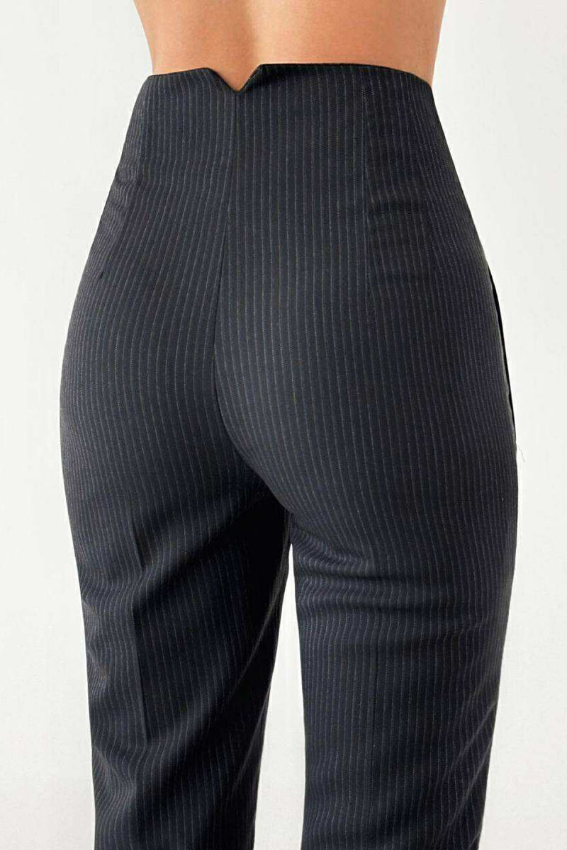 ZIPPER WAIST THIN STRIPES WOMEN TROUSERS BLACK/ E ZEZE - 3