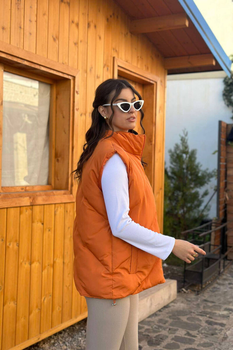 ZIPPER WOMEN VEST IN ORANGE COLOR - 3