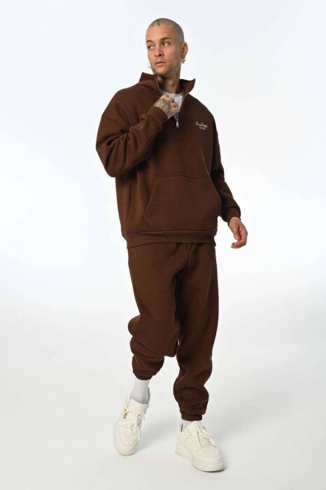 ZIPPERED MEN FLUFFY SET BROWN/KAFE - 1