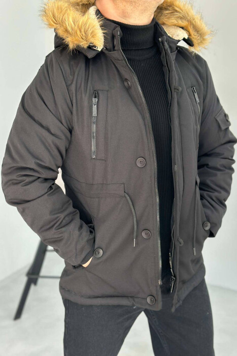 BUTTONED MEN PUFFER JACKET BLACK/ E ZEZE - 4