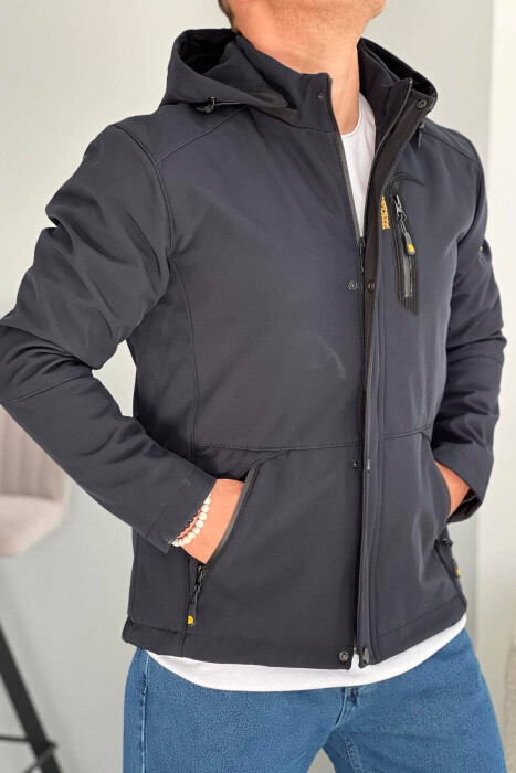 ZIPPERED MEN PUFFER JACKET IN DARK BLUE COLOR - 3