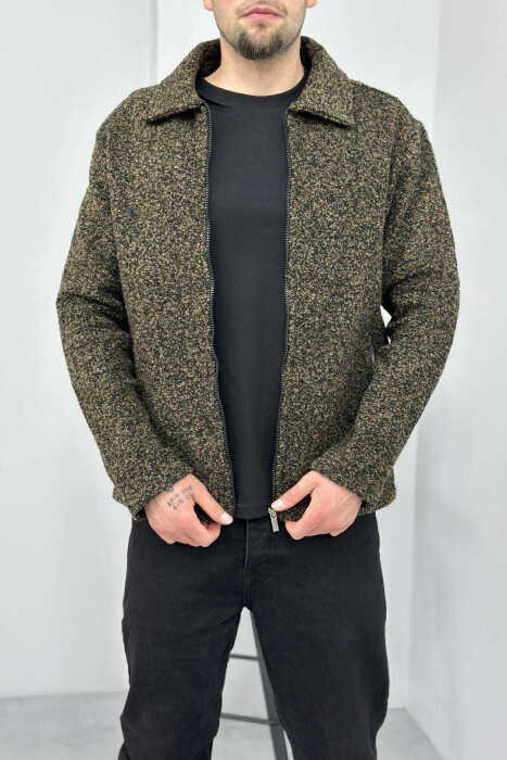 ZIPPERED POCKETS SIMPLE MEN JACKET BROWN/KAFE - KLAUDIO FASHION