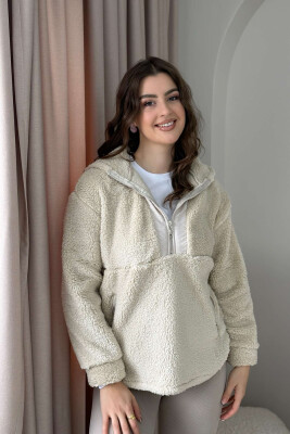 ZIPPERED POLAR WOMEN HOODIE LIGHT BEIGE/BZHZB 