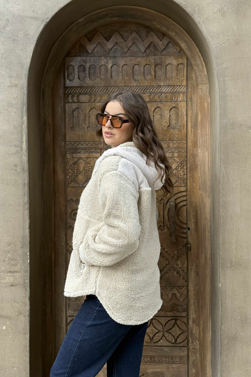 ZIPPERED POLAR WOMEN HOODIE LIGHT BEIGE/BZHZB - 3