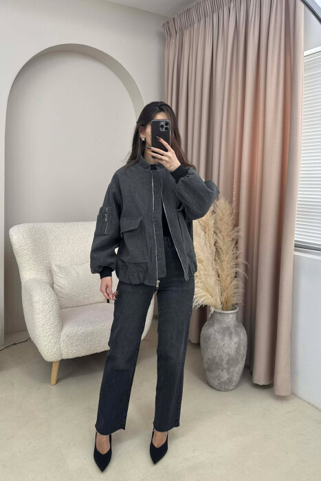 ZIPPERED WOMAN JACKET DARK GREY/GEE - 1