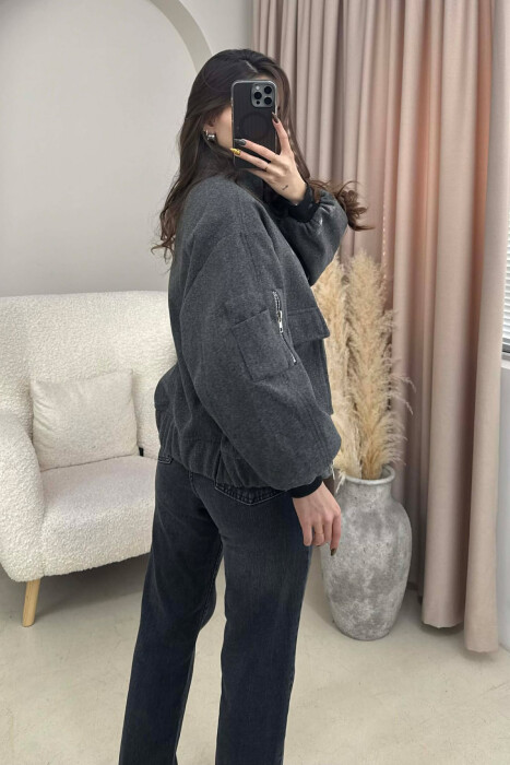 ZIPPERED WOMAN JACKET DARK GREY/GEE - 3