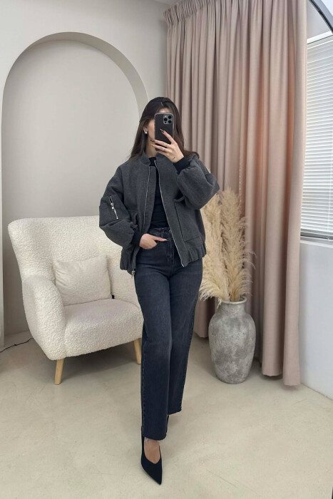 ZIPPERED WOMAN JACKET DARK GREY/GEE - 5