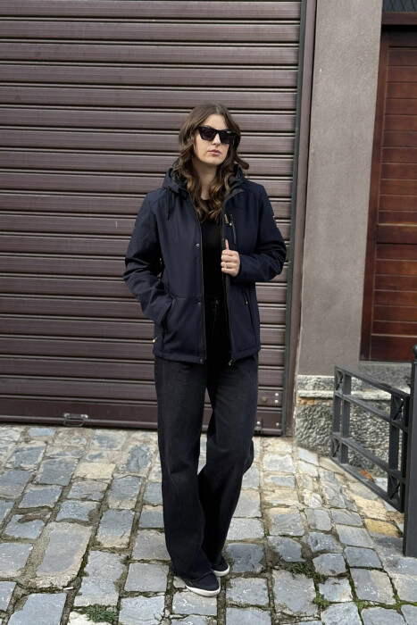 ZIPPERED WOMEN PUFFER JACKET DARK BLUE/BEE - KLAUDIO FASHION