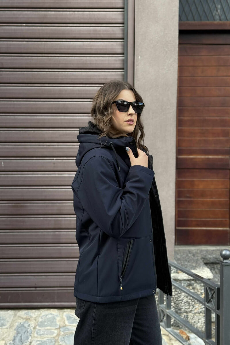 ZIPPERED WOMEN PUFFER JACKET DARK BLUE/BEE - 2