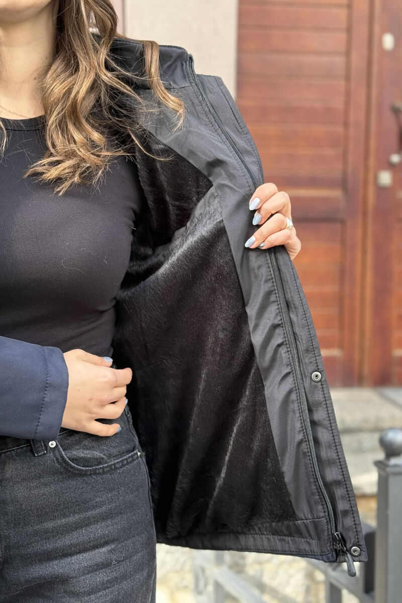 ZIPPERED WOMEN PUFFER JACKET DARK BLUE/BEE - 4