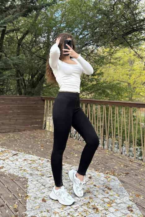 ZIPPERS DETAIL ONE COLOR WOMEN LEGGINGS BLACK/ E ZEZE - 1