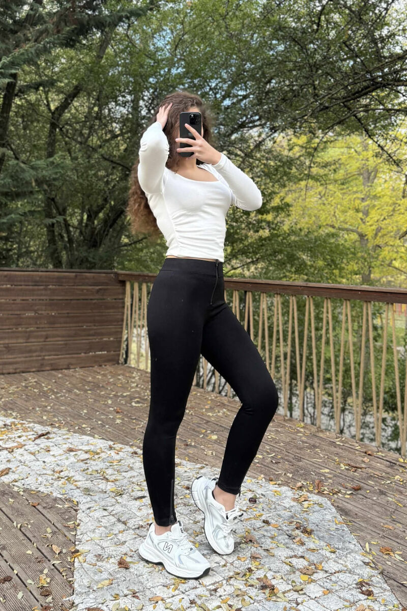 ZIPPERS DETAIL ONE COLOR WOMEN LEGGINGS BLACK/ E ZEZE - 1