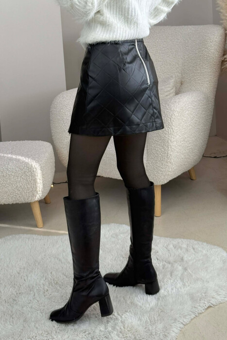 ZIPPERS DETAIL SHORT LEATHER WOMEN SKIRT BLACK/ E ZEZE - 3