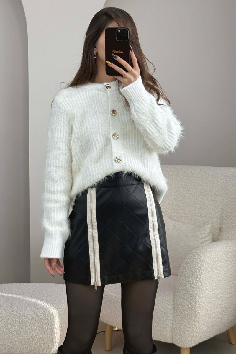 ZIPPERS DETAIL SHORT LEATHER WOMEN SKIRT BLACK/ E ZEZE - 4